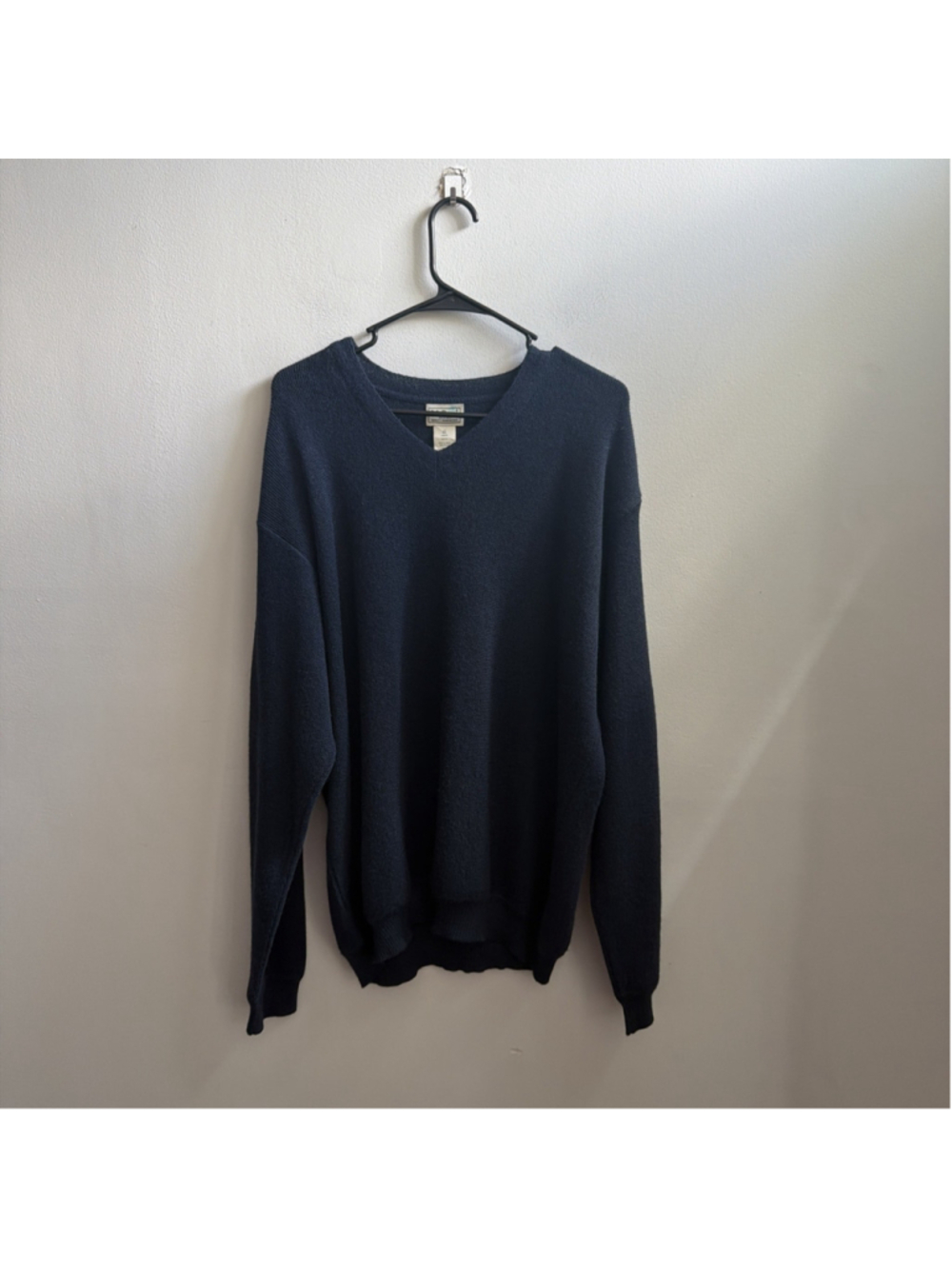 VTG MEN’S LL BEAN ALPACA SWEATER SIZE LARGE L BLUE ALPACA WOOL V NECK PERU